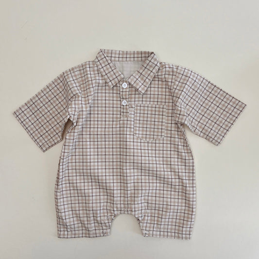 Vintage Brown Plaid Romper