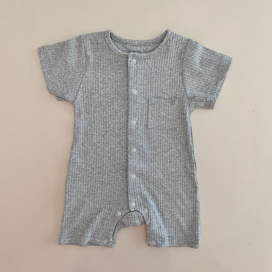 Gray Cotton Ribbed Bodysuit