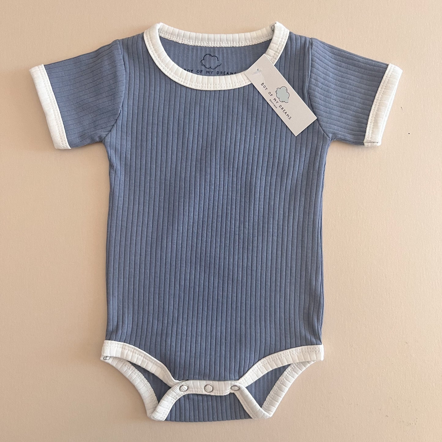 Blue Retro Ribbed Bodysuit