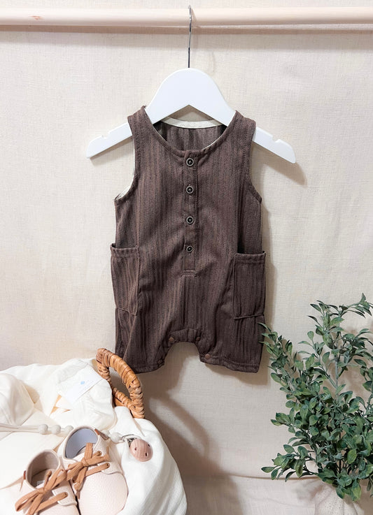 Mocha Striped Sleeveless Romper