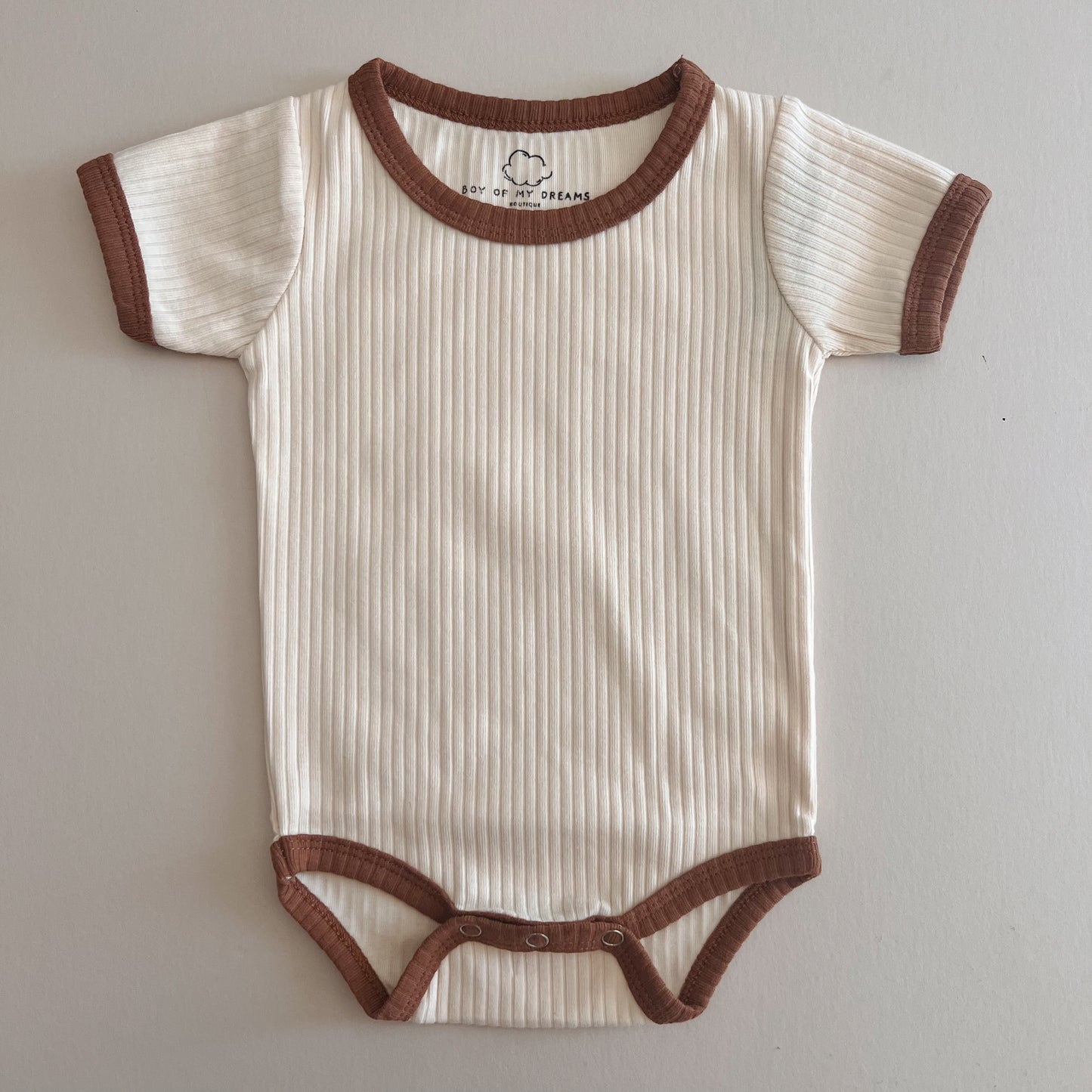 Beige Retro Ribbed Bodysuit