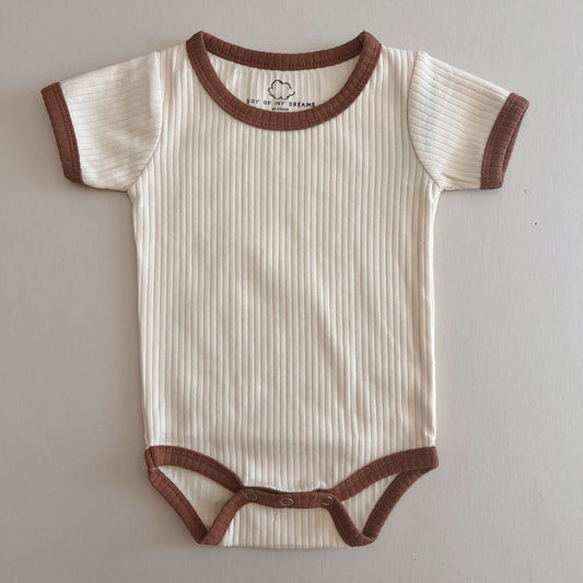 Beige Retro Ribbed Bodysuit