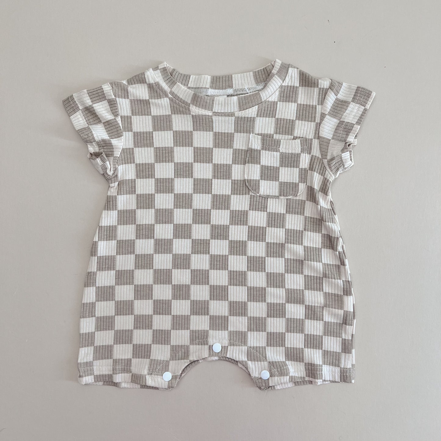 Beige & Taupe Checkered Romper