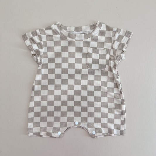 Beige & Taupe Checkered Romper