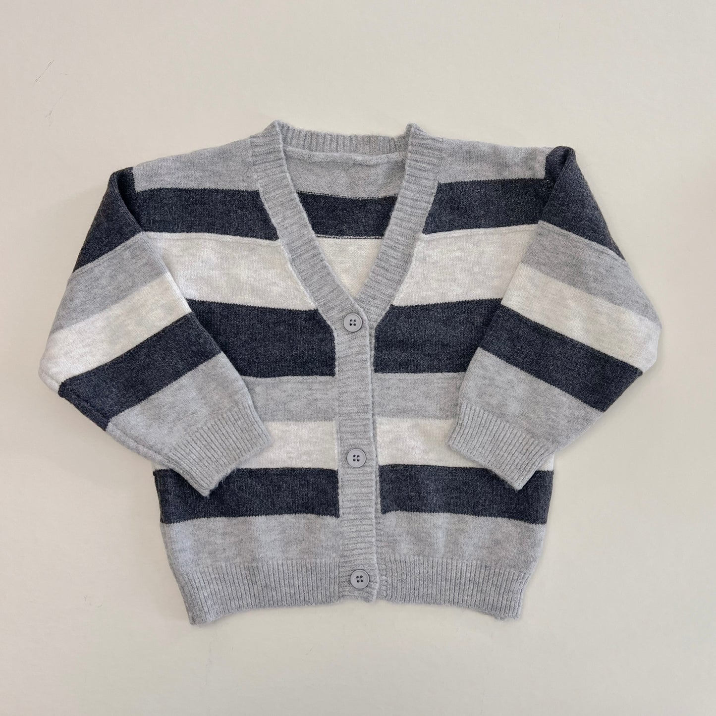 Gray Striped Knit Cardigan