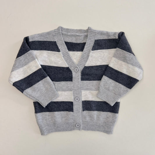 Gray Striped Knit Cardigan