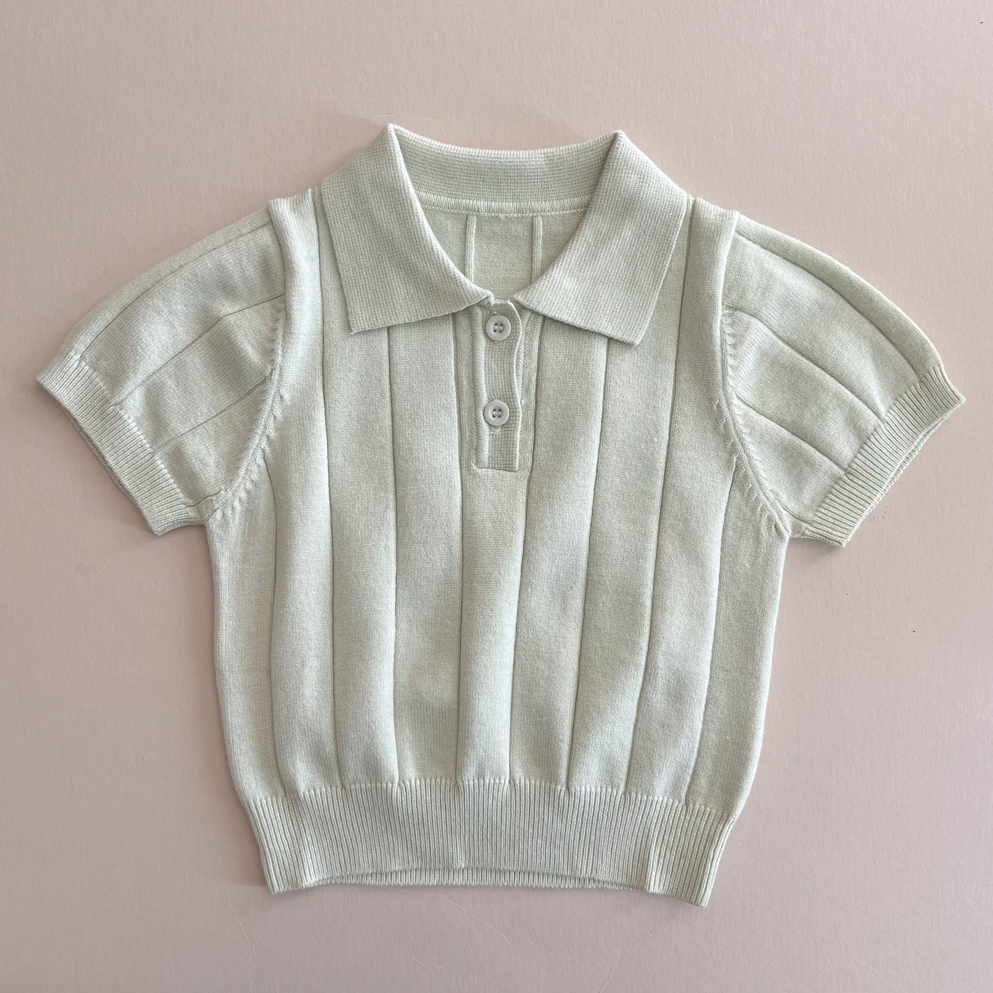Tea Green Knitted Polo Top