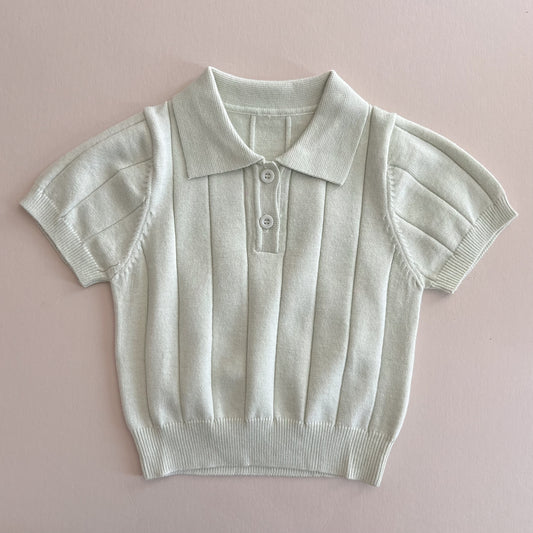 Tea Green Knitted Polo Top