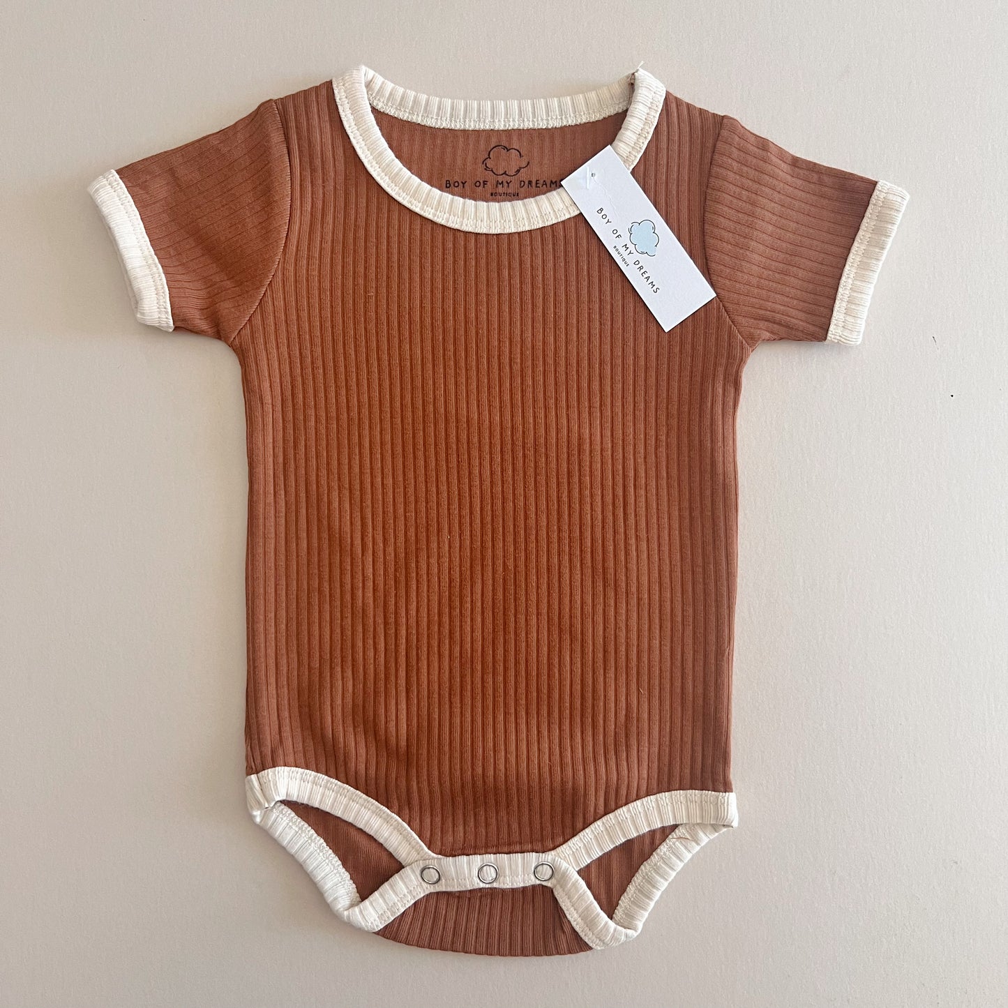 Brown Retro Ribbed Bodysuit