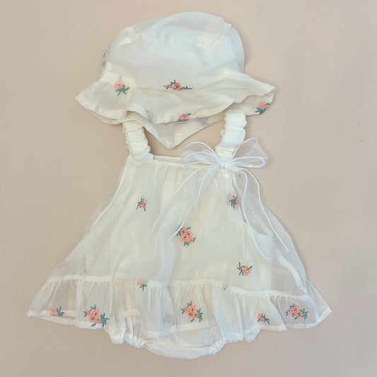 Delicate Rose Tulle Romper Dress Set