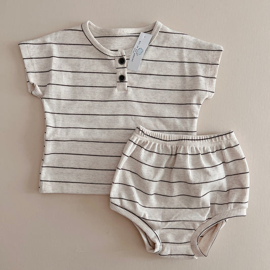 Beige Striped Cotton Set