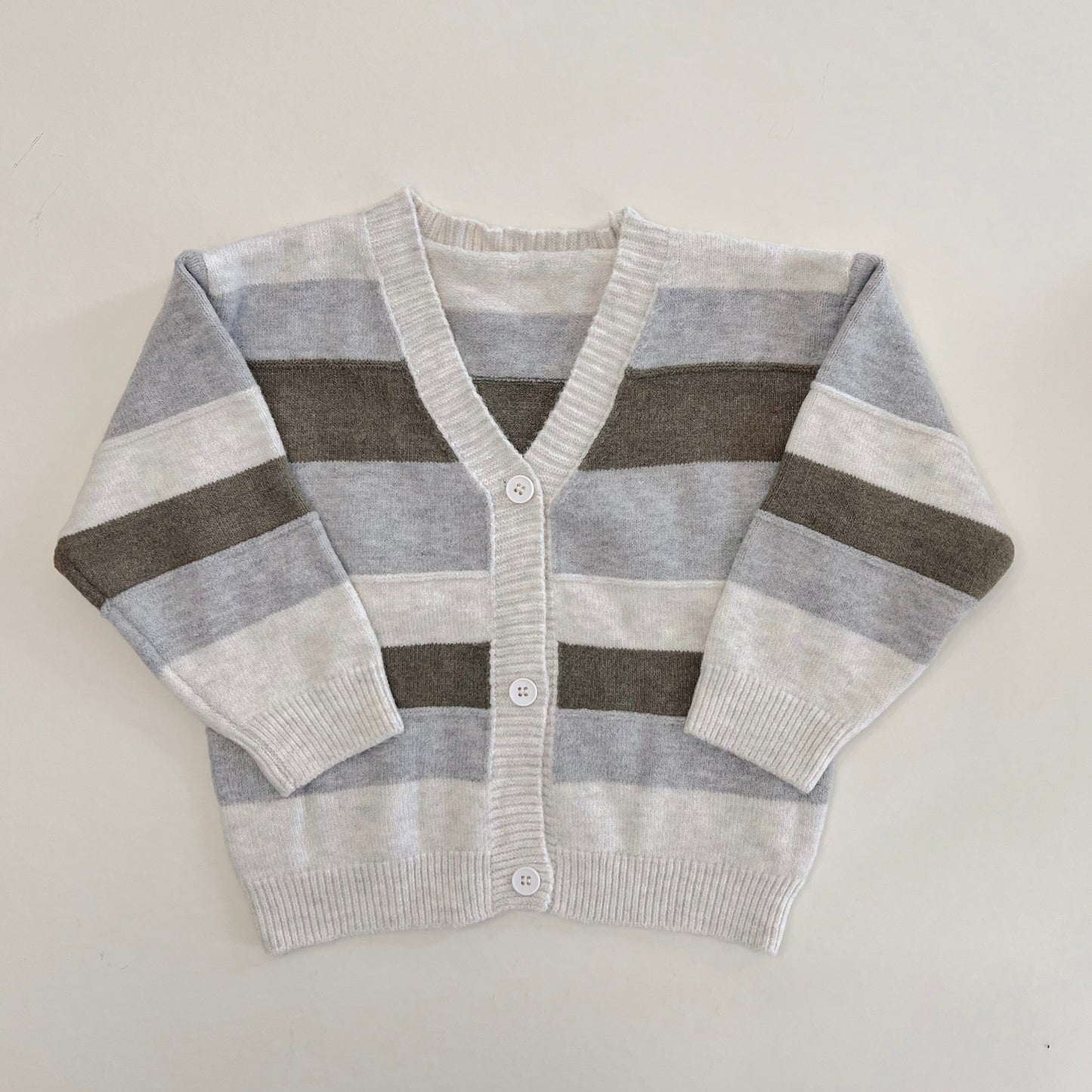 Olive Striped Knit Cardigan