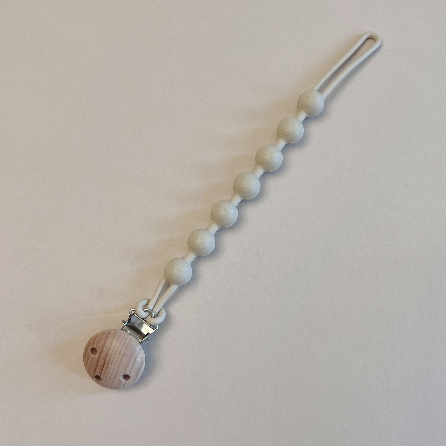 Cream Bear Pacifier Clip