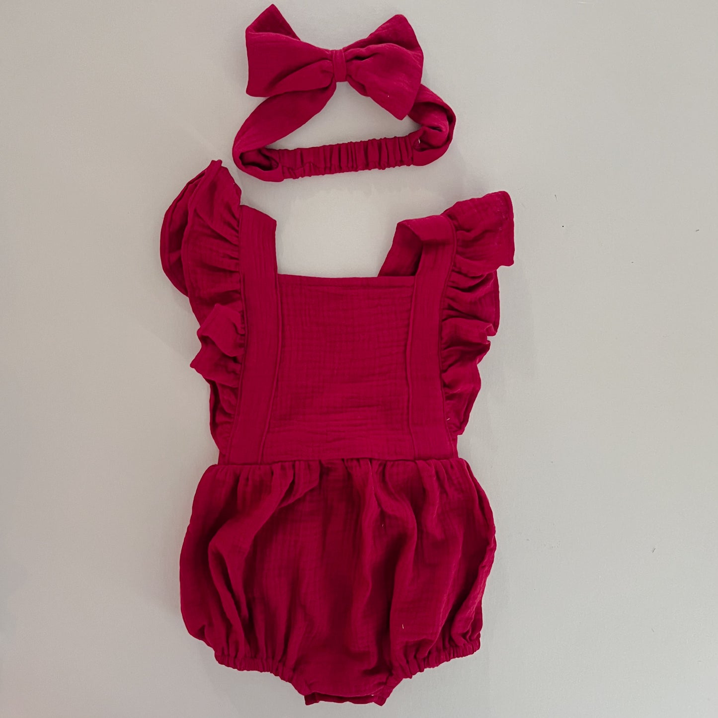 Candy Red Ruffle Cotton Romper
