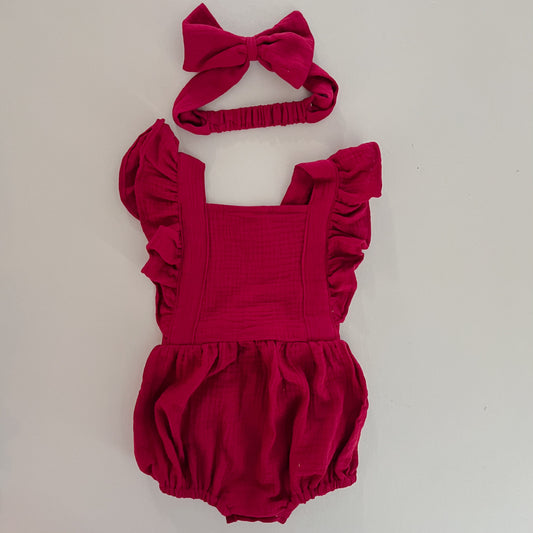 Candy Red Ruffle Cotton Romper