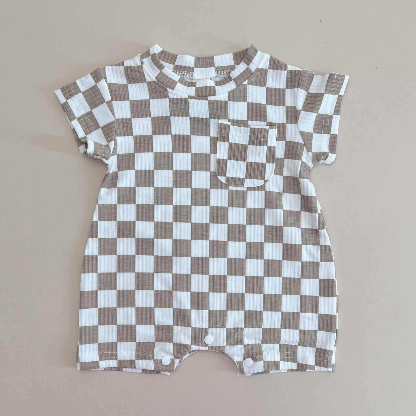 White & Taupe Checkered Romper