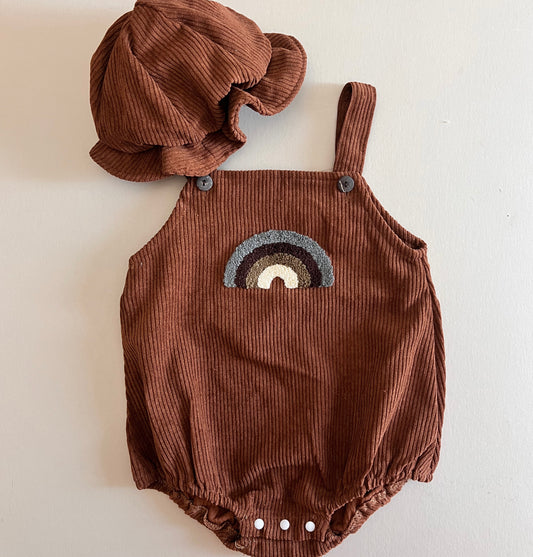 Brown Rainbow Corduroy Romper