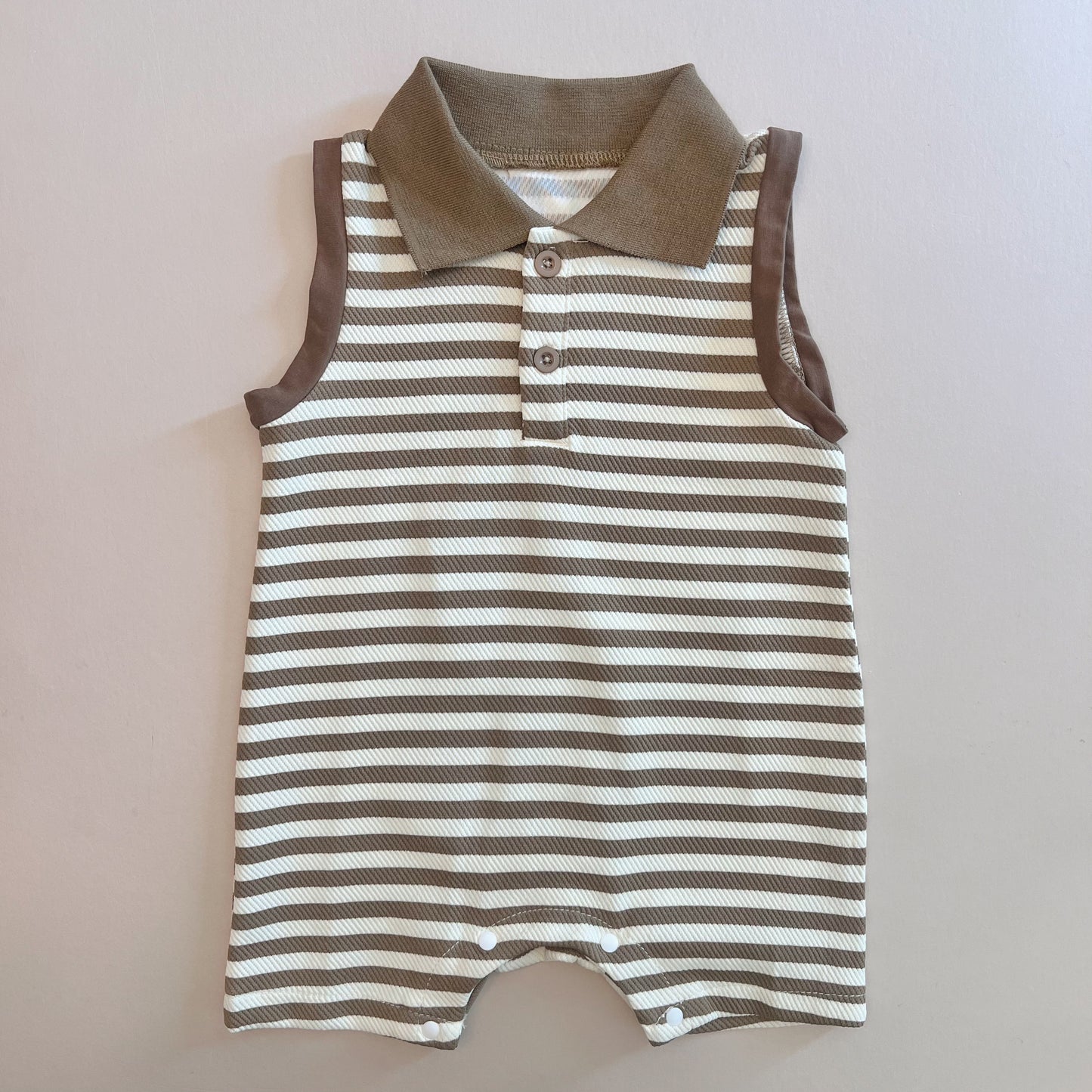 Sepia Striped Waffle Cotton Romper
