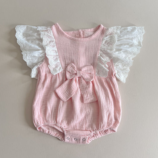 Pink Lemonade Lace Flutter Romper