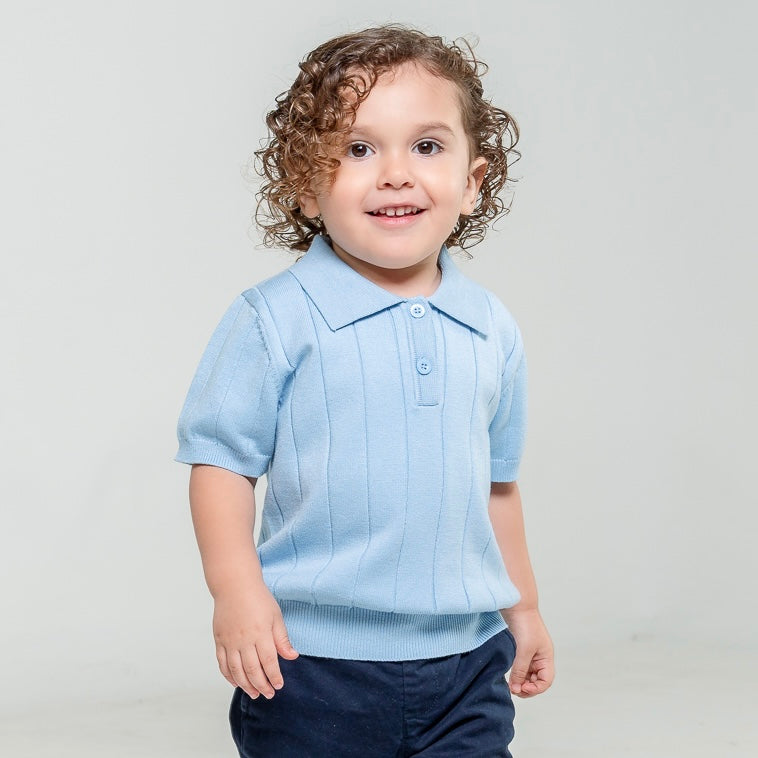 Sky Blue Knitted Polo Top