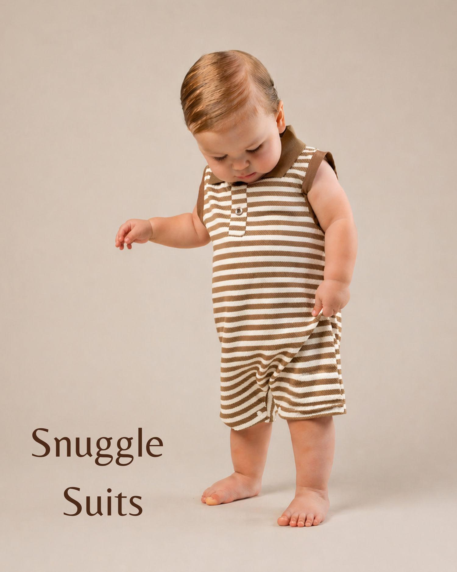 Snuggle Suits: Designed for effortless style and all-day comfort, our one-pieces are crafted from soft, breathable fabrics in timeless, neutral tones.