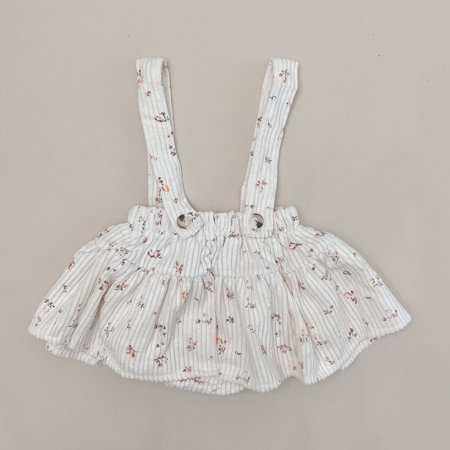 Cream Floral Corduroy Romper Dress