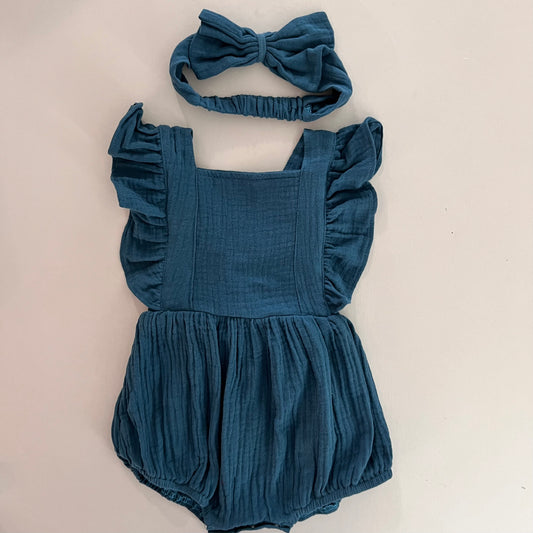 Peacock Ruffle Cotton Romper