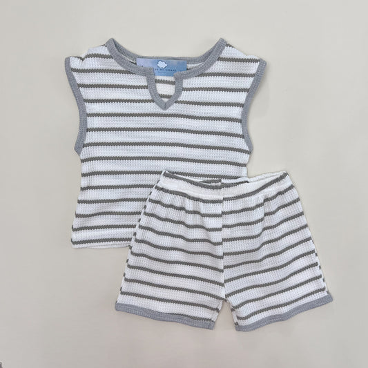 Gray Striped Waffle Cotton Set