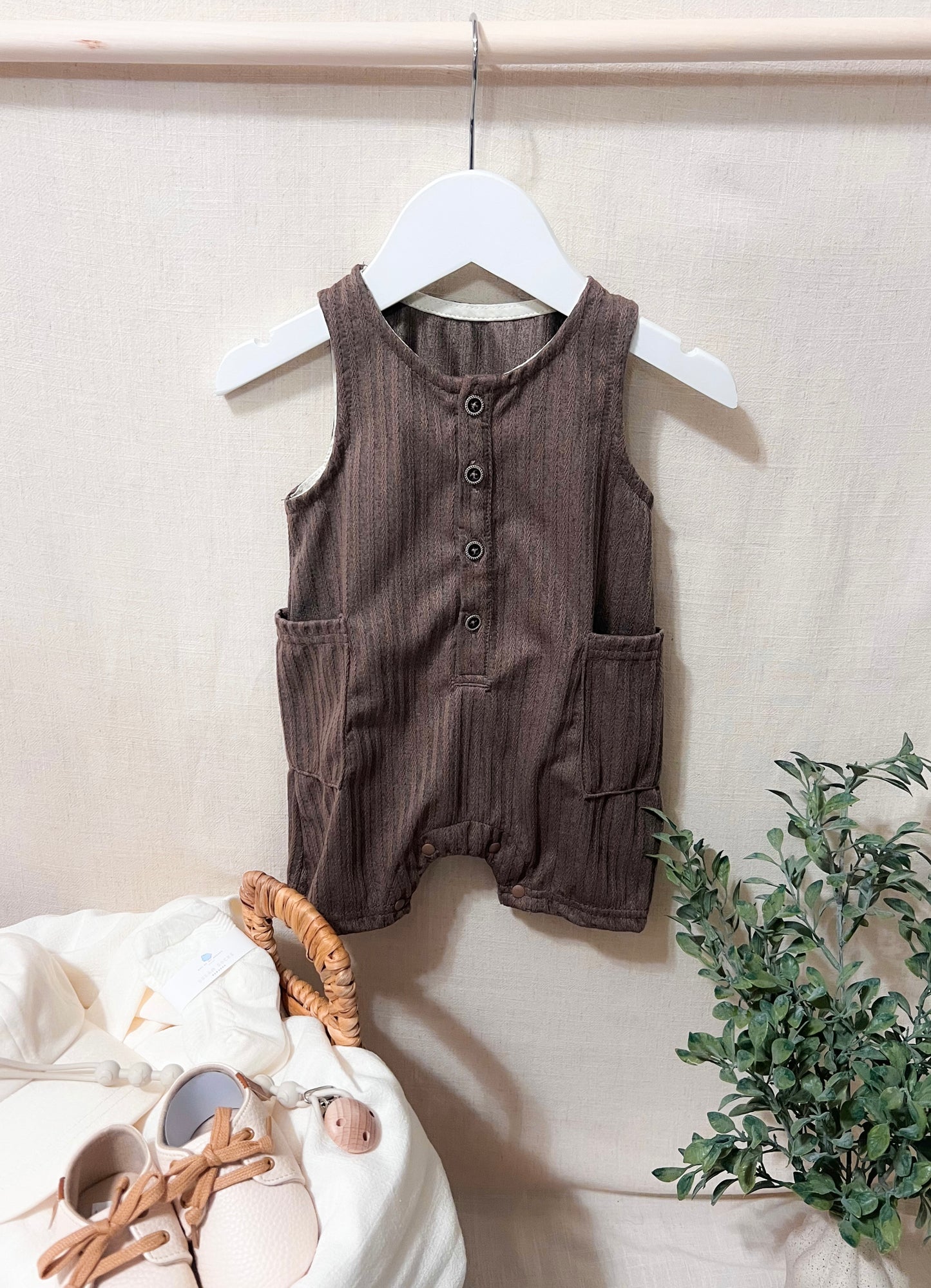Mocha Striped Sleeveless Romper