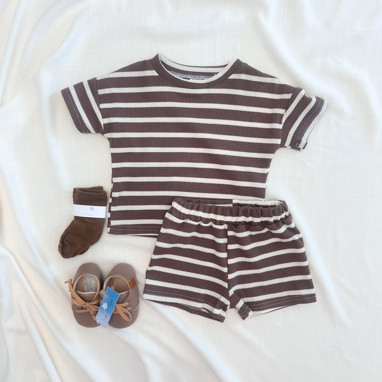 Hickory & Cream Waffle Cotton Stripe Set