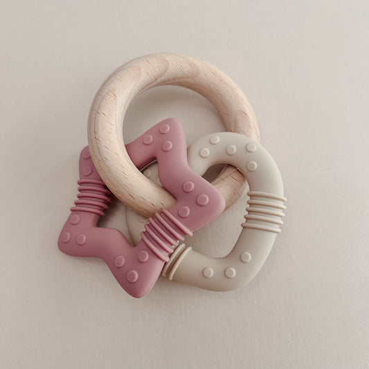 Vintage Rose Star & Heart Silicone Teether