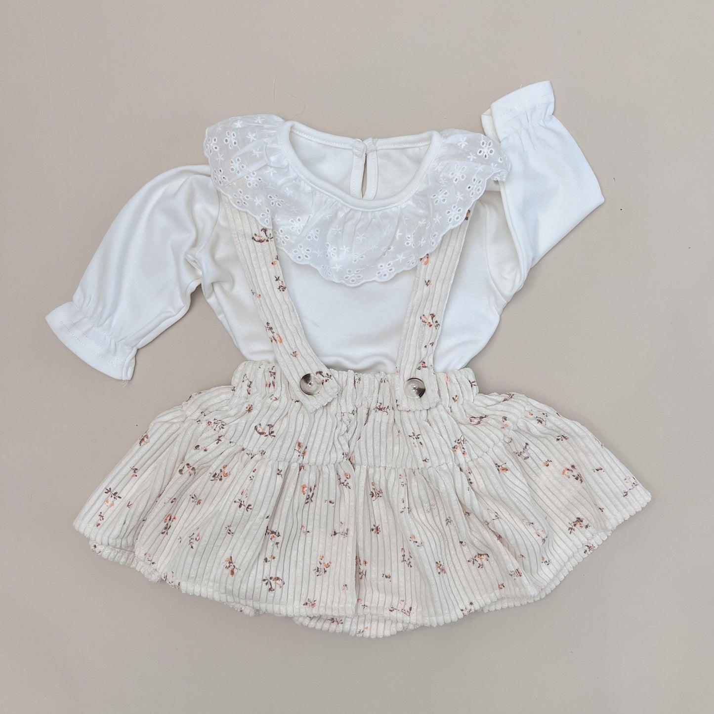 Cream Floral Corduroy Romper Dress