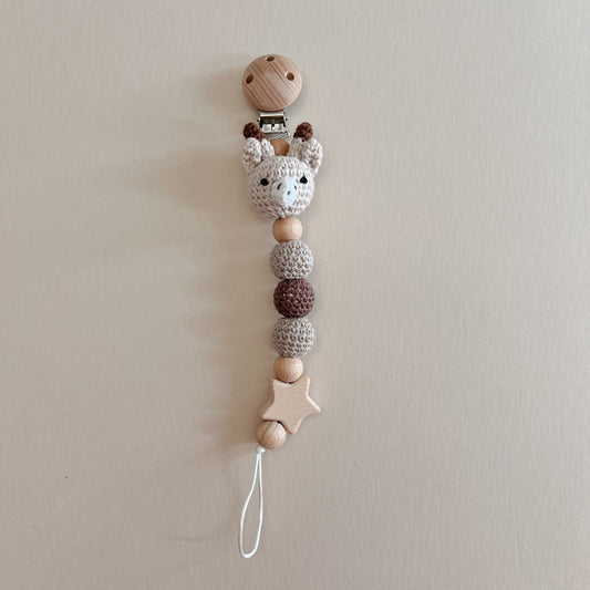 Beige Giraffe Crochet Pacifier Clip