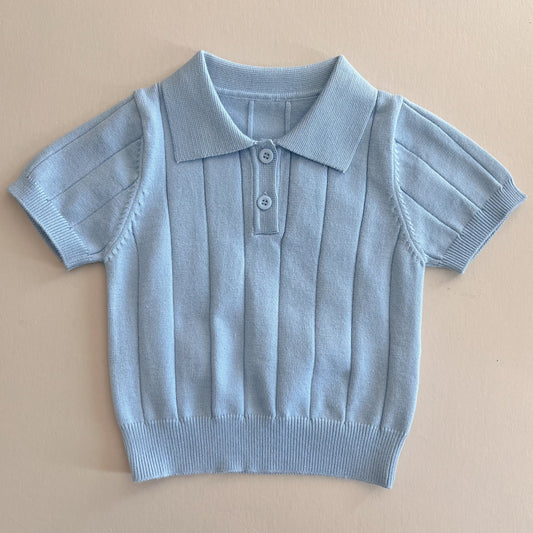 Sky Blue Knitted Polo Top