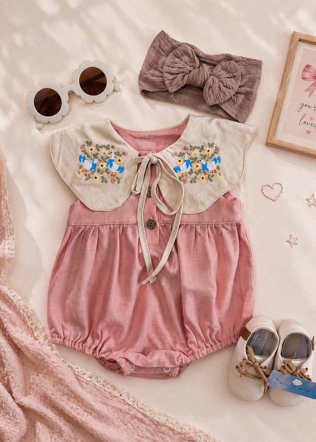 Pink Embroidered Bubble Romper