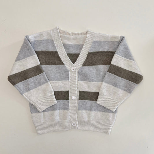 Olive Striped Knit Cardigan