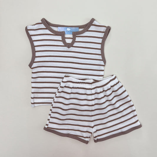 Mocha Striped Waffle Cotton Set