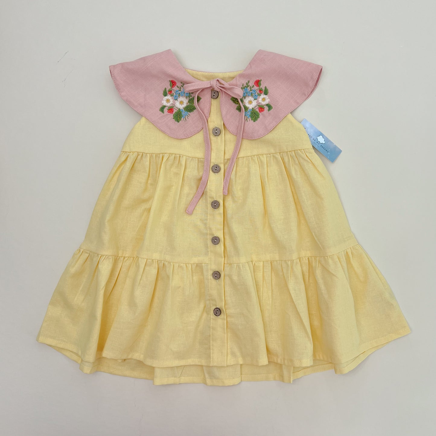 Yellow Embroidered Collar Dress
