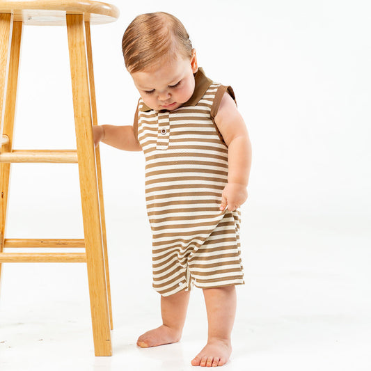 Sepia Striped Waffle Cotton Romper