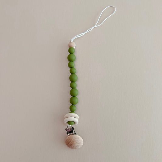 Olive Bead Pacifier Clip