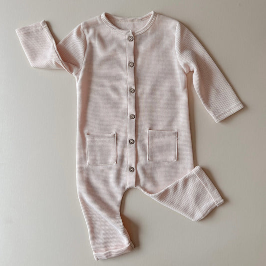 Light Champagne Button Ribbed Coverall