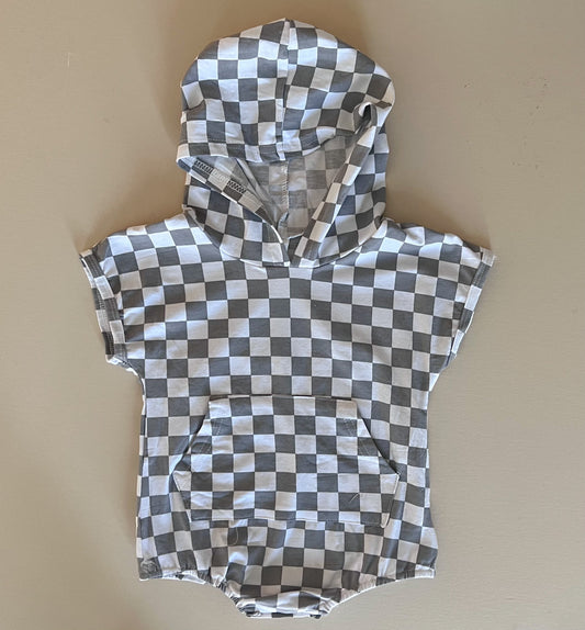 Gray Checkered Hoodie Romper