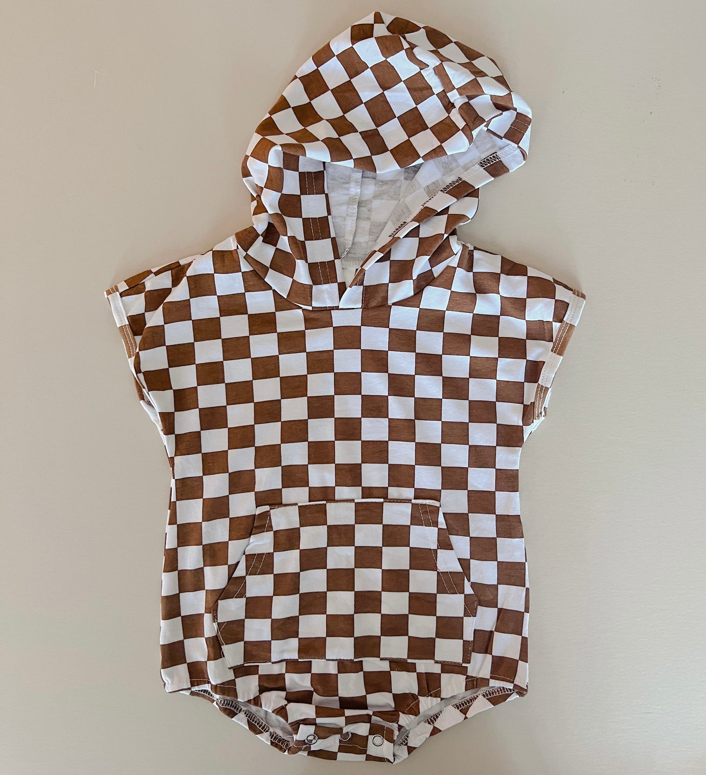 Brown Checkered Hoodie Romper